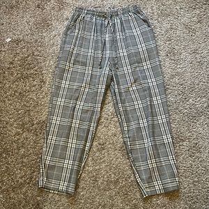 Super High-Rise Baggy Checkered Pants with Elastic Waist and Drawstring
